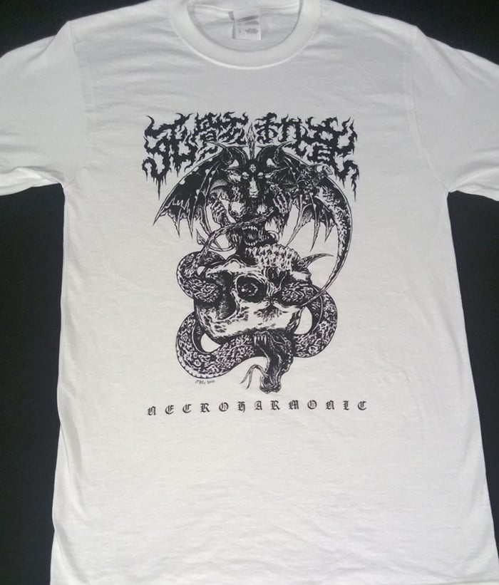 Necroharmonic Kanji Death Metal White Baphomet T shirt Necroharmonic