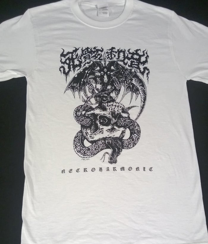 Image of Necroharmonic Kanji Death Metal White Baphomet T shirt