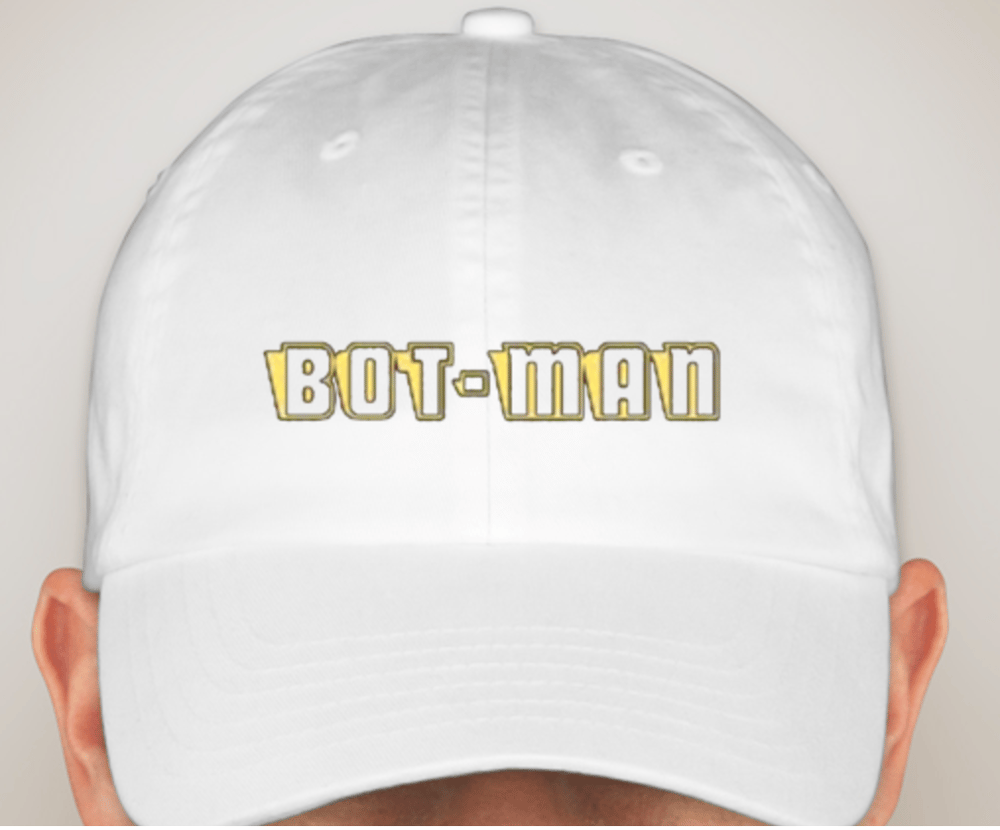 Image of Bot-Man logo Hats White/Maroon/Light Pink