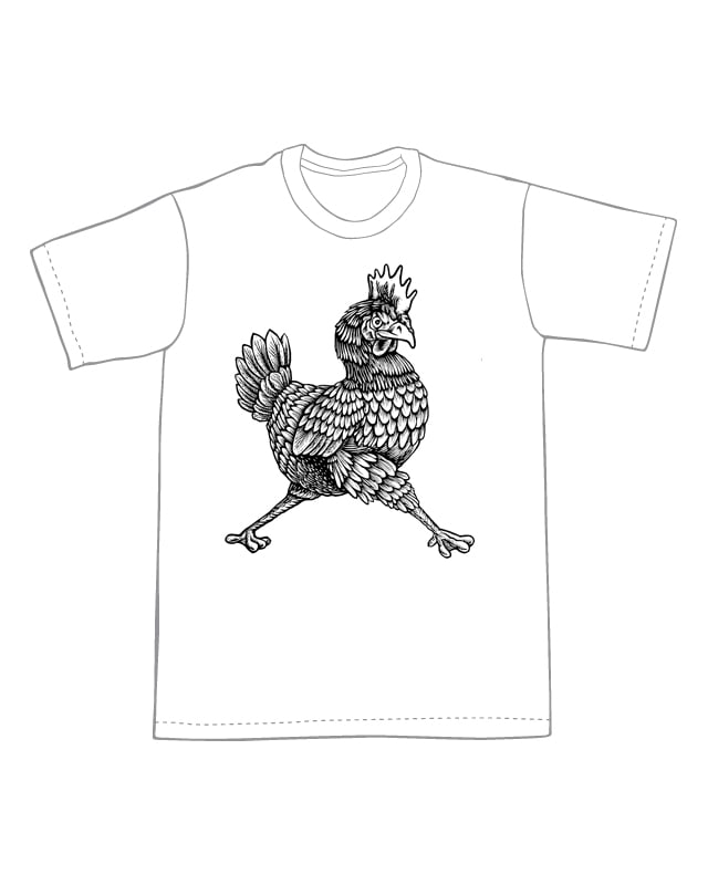 Confident Rooster Woodcut T-shirt (B3)**FREE SHIPPING**