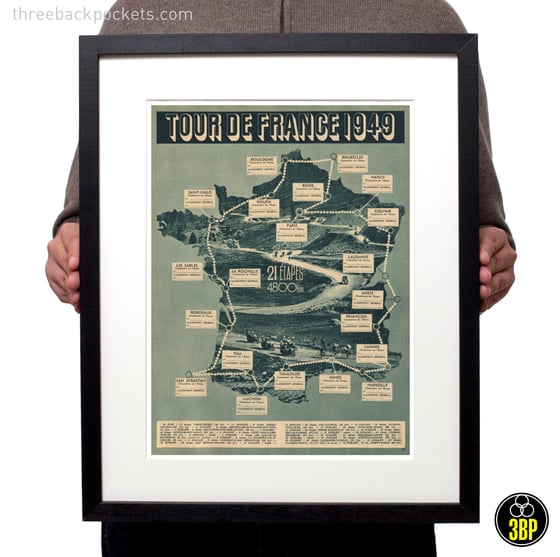 Image of Tour de France 1949 grand tour cycling route map photographic print
