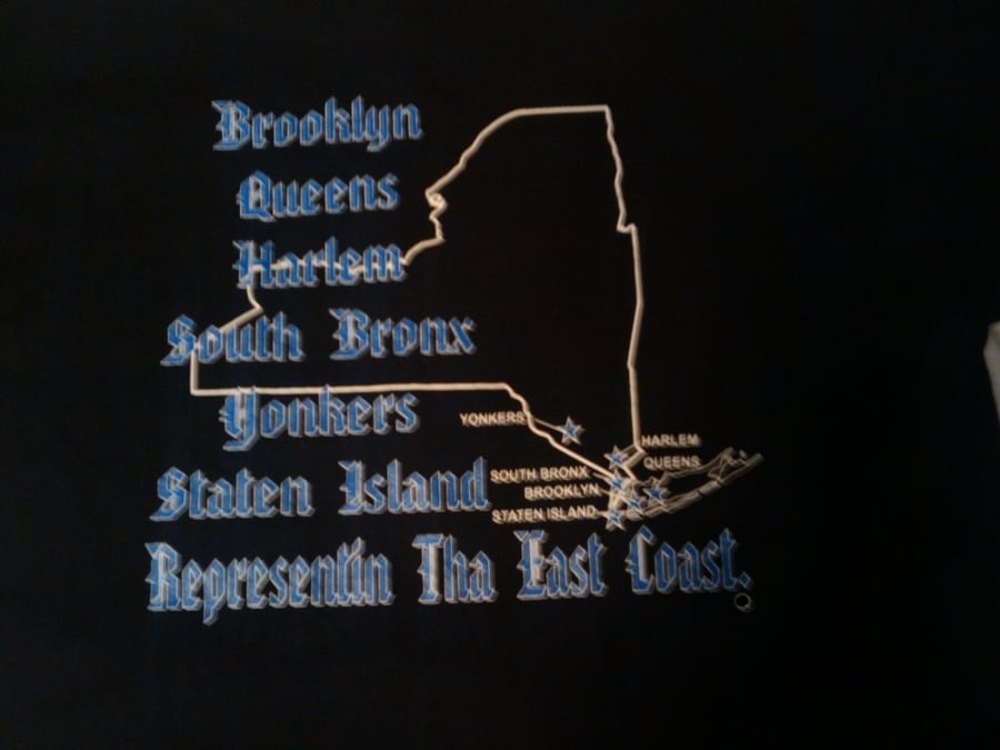 Image of East Coast T-Shirts (Back) also Includes (Front)