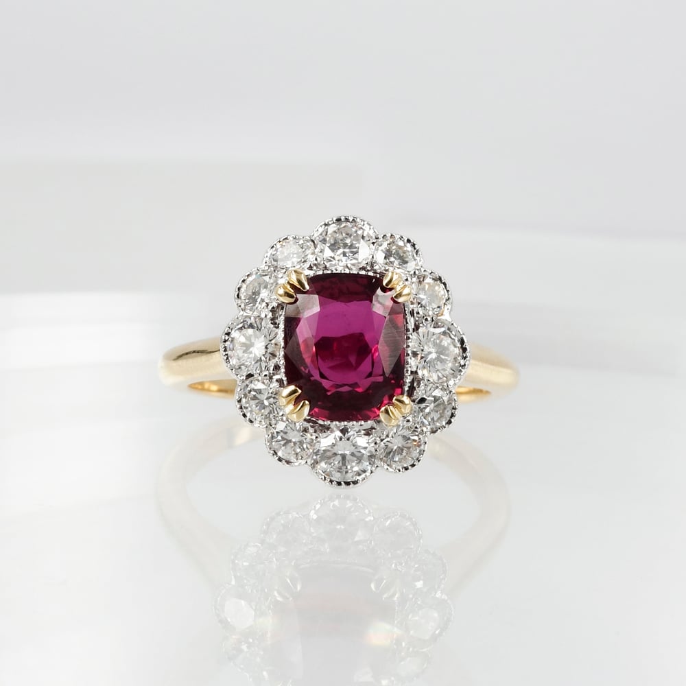 Image of Handcrafted 18ct gold diamond and ruby dress ring 