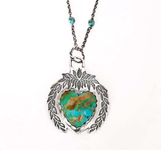 Image of Handmade Sterling Silver and Turquoise Naja Heart Necklace