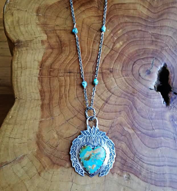 Image of Handmade Sterling Silver and Turquoise Naja Heart Necklace