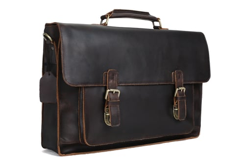 Image of 17'' Handmade Leather Laptop Bag, Man Leather Briefcase, Messenger Bag, Handbag 7205L