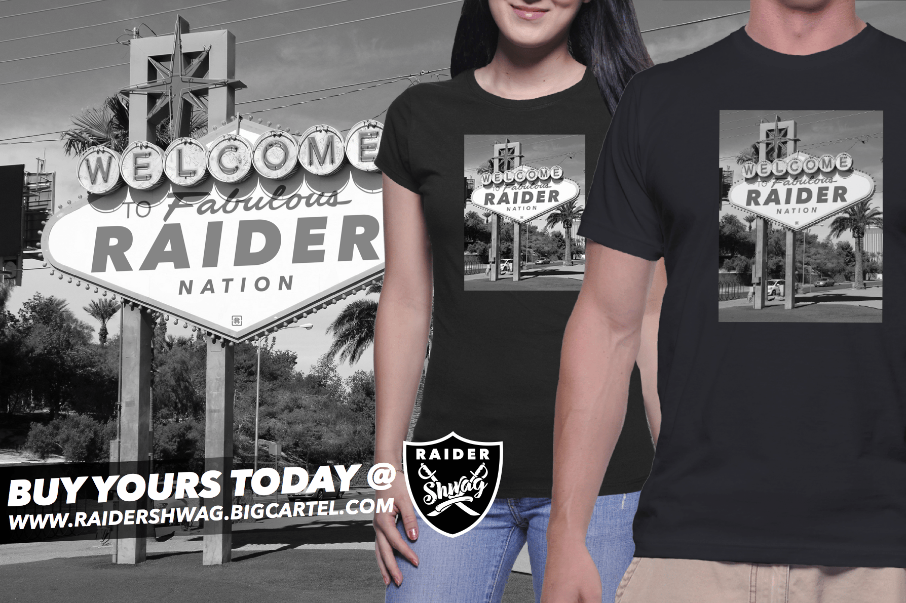 Welcome Raider Nation Pic T Silver Black