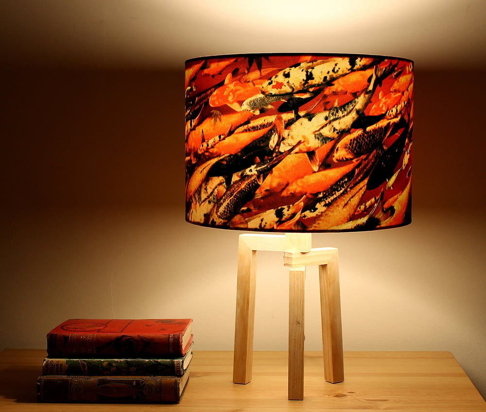 Image of 'Koi on Crimson' Drum Lampshade by Lily Greenwood (30cm, Table Lamp or Ceiling)