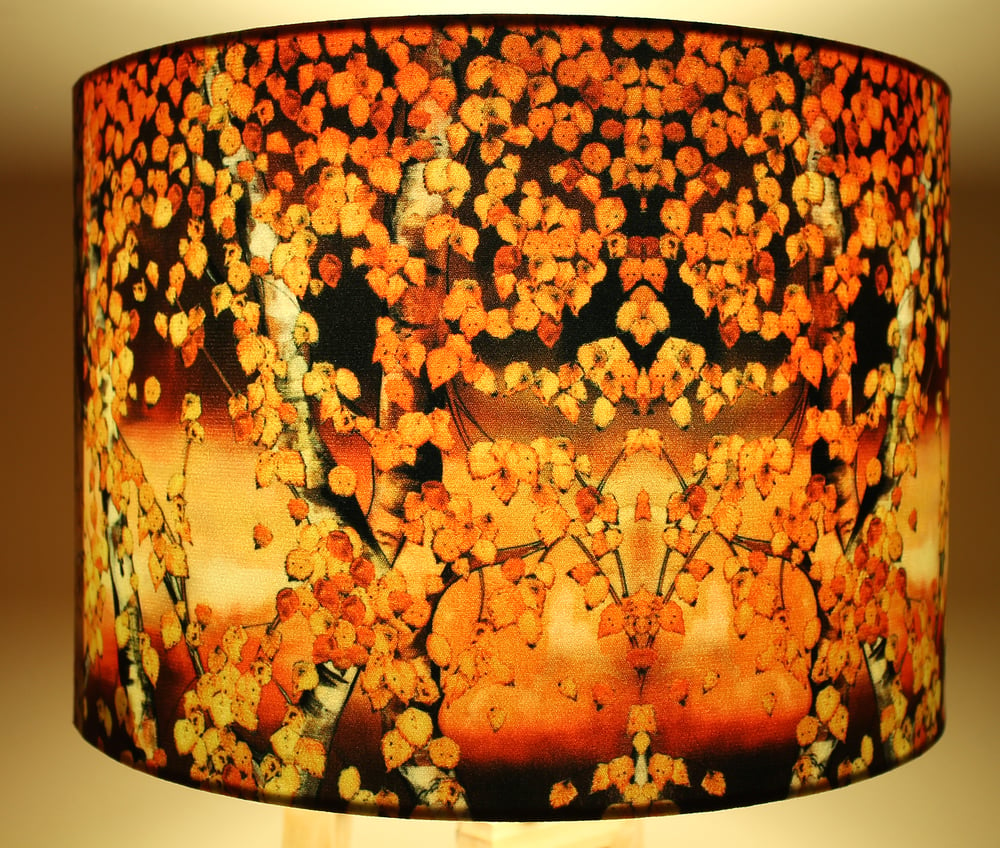 Image of 'Autumn Birch' Drum Lampshade by Lily Greenwood (30cm, Table Lamp or Ceiling)