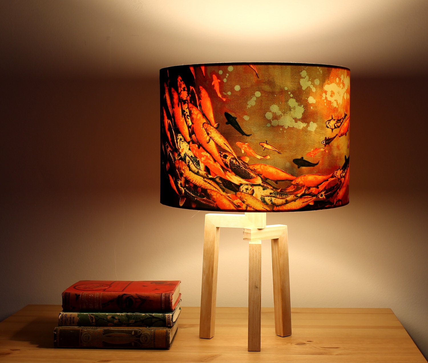 'Koi on Violet and Olive' Drum Lampshade by Lily Greenwood (30cm, Table  Lamp or Ceiling)