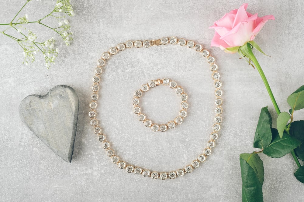 Image of Gold plated with round stone diamante necklace 