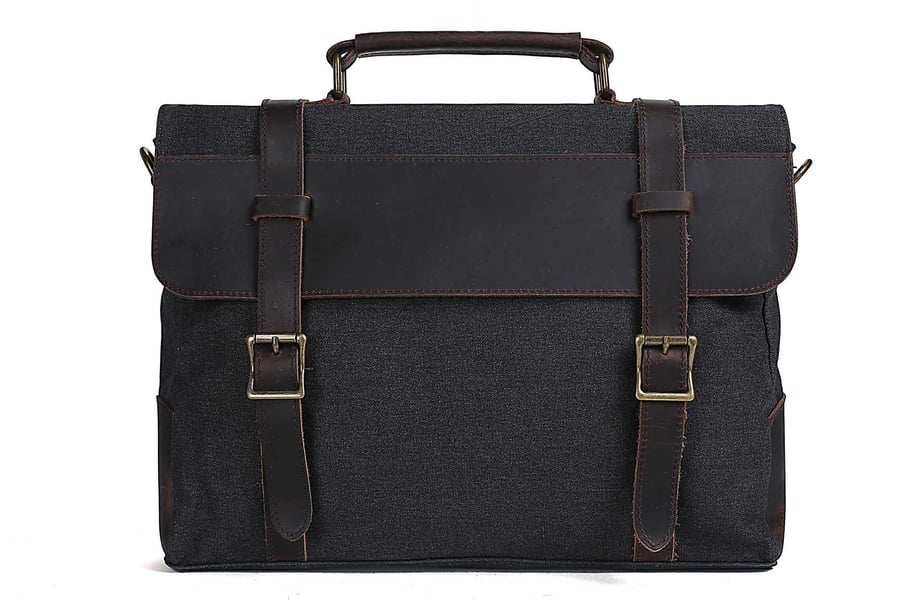 Image of Canvas Leather Bag Briefcase Bag Messenger Bag Shoulder Bag Laptop Bag 1870