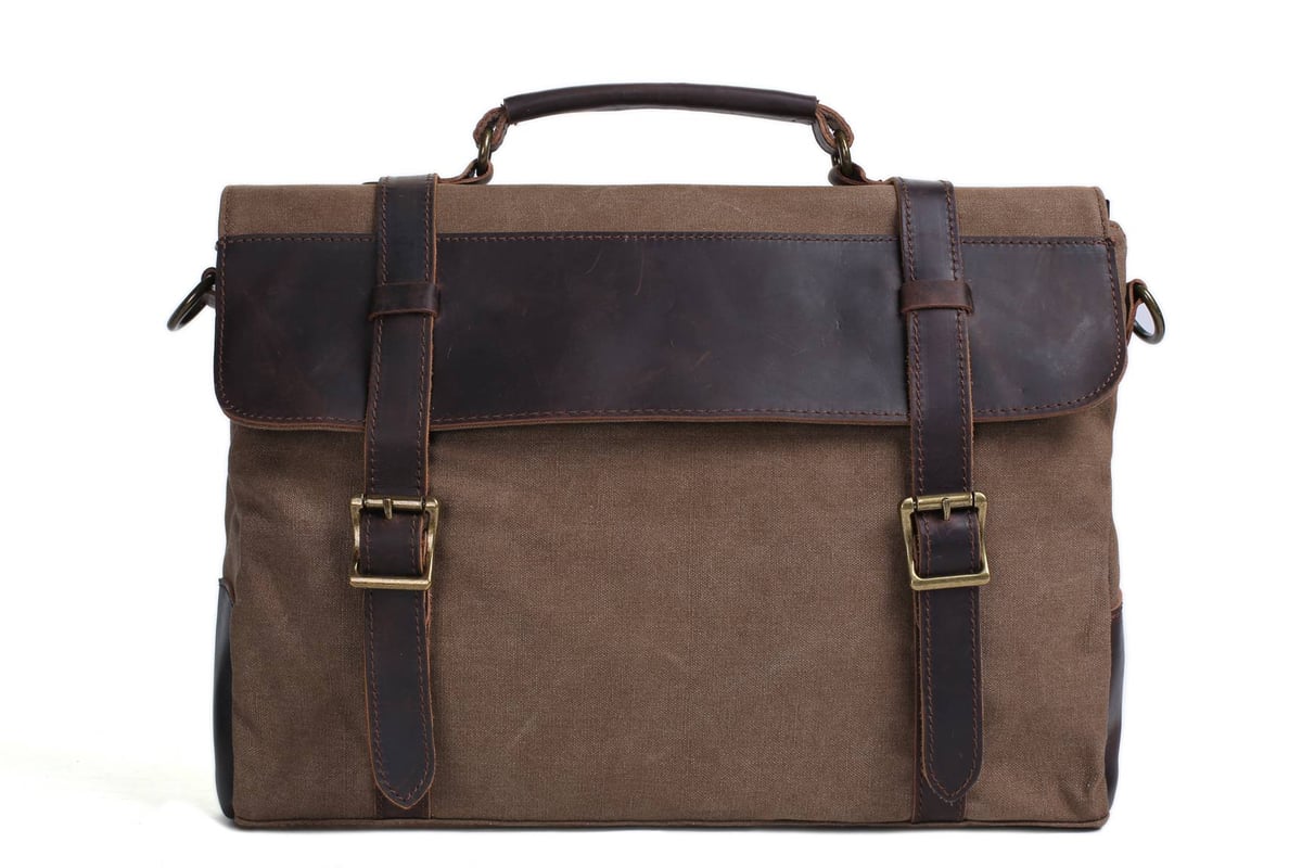 14'' Canvas Leather Bag Briefcase Messenger Bag Shoulder Bag Laptop Bag ...