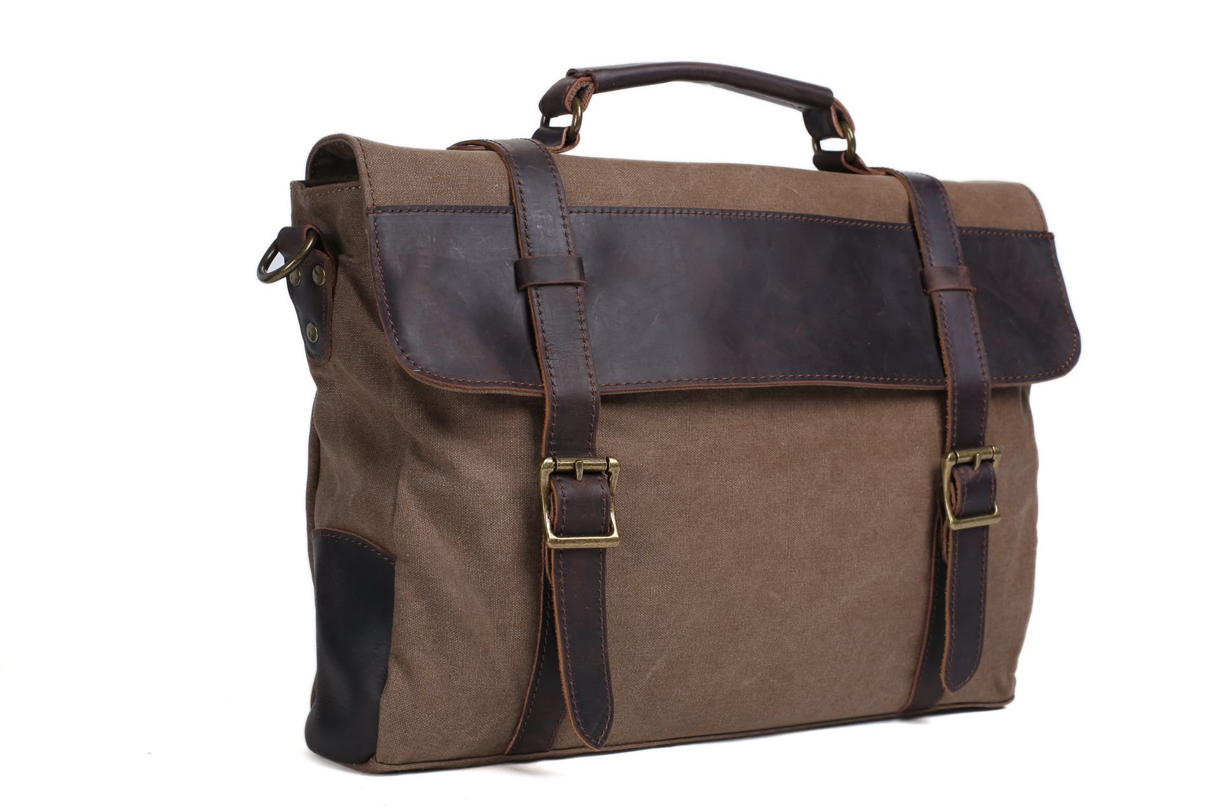 14'' Canvas Leather Bag Briefcase Messenger Bag Shoulder Bag Laptop Bag ...