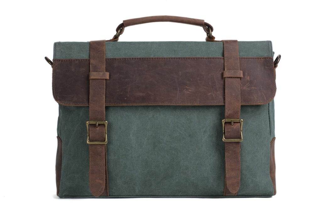 Image of Canvas Leather Bag Briefcase Messenger Bag Shoulder Bag Laptop Bag 1870