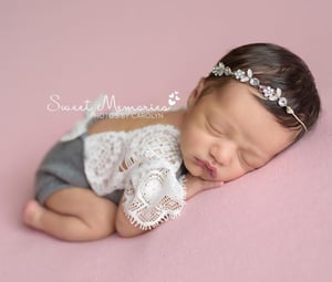 Image of Newborn Grey Lace Back Romper with Bow