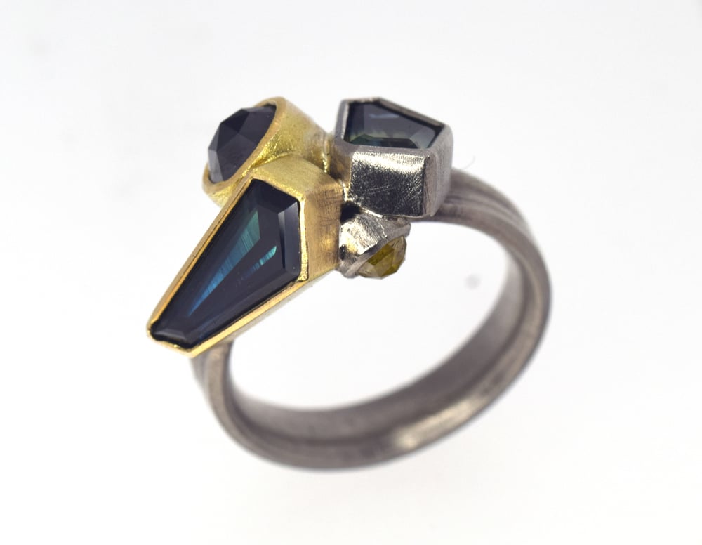 Ring, Sapphire and diamond set in palladium 500 and 18ct gold / Chris ...