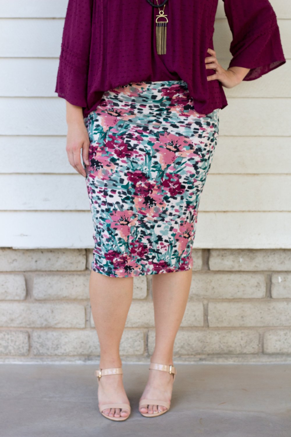 Mauve/Burgandy Floral Skirt