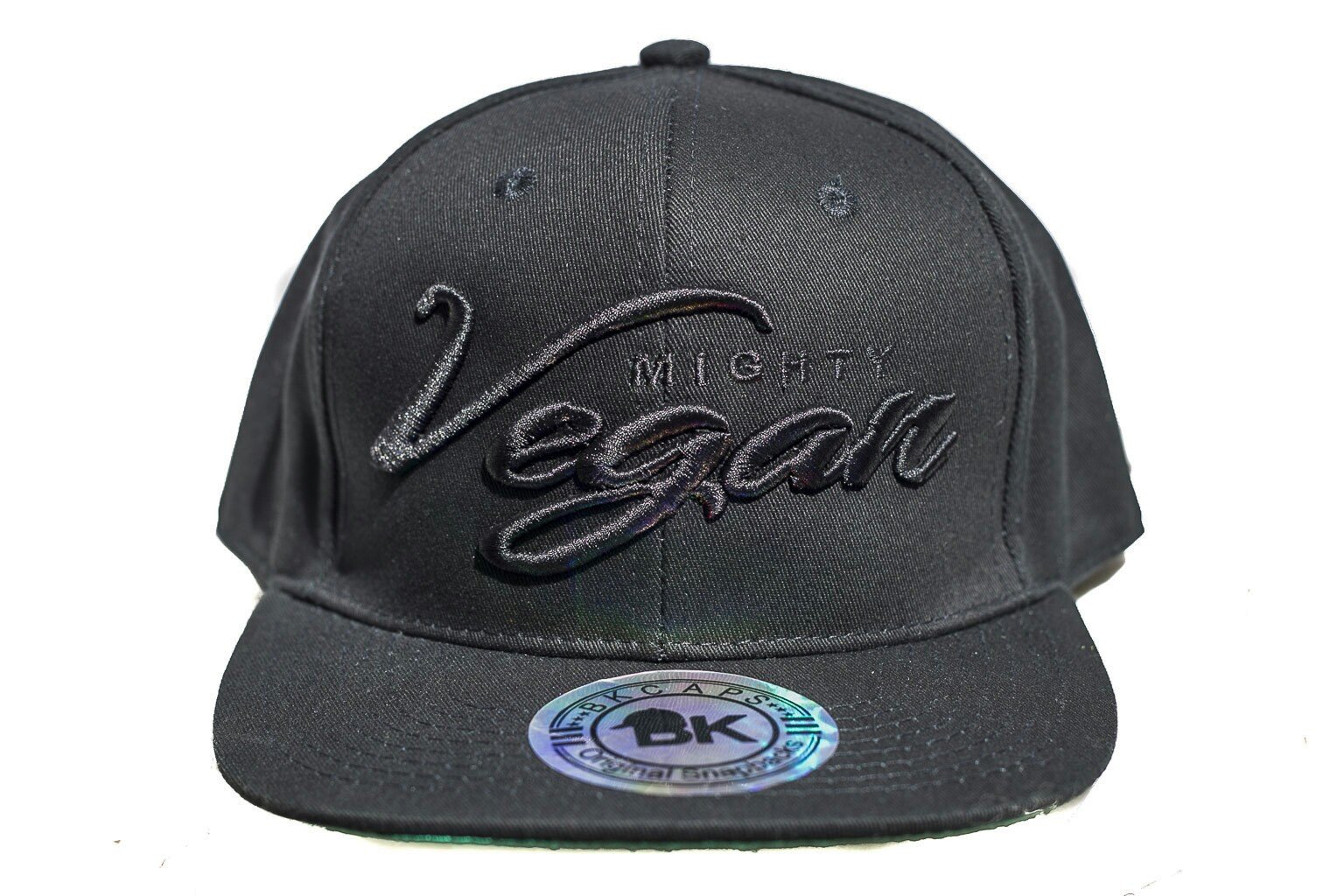 black embroidery on black hat