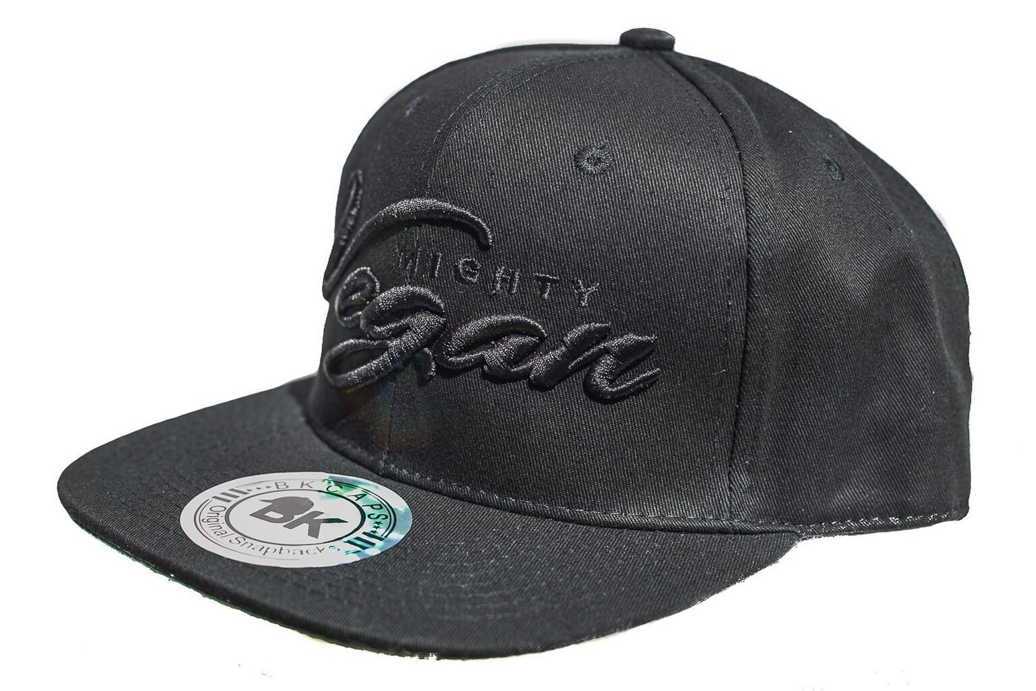 Image of MVA BLACK CURSIVE 3D EMBROIDERY on BLACK SNAPBACK HAT