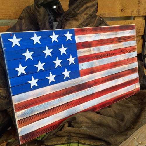 Image of Small American Flag with Burned Finish