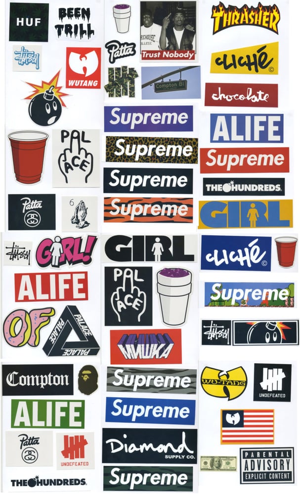 Supreme Sticker Pack 54 Stickers Free Shipping Worldwide Skateboard Vinyl Decal Stickers Supreme Sticker Packs