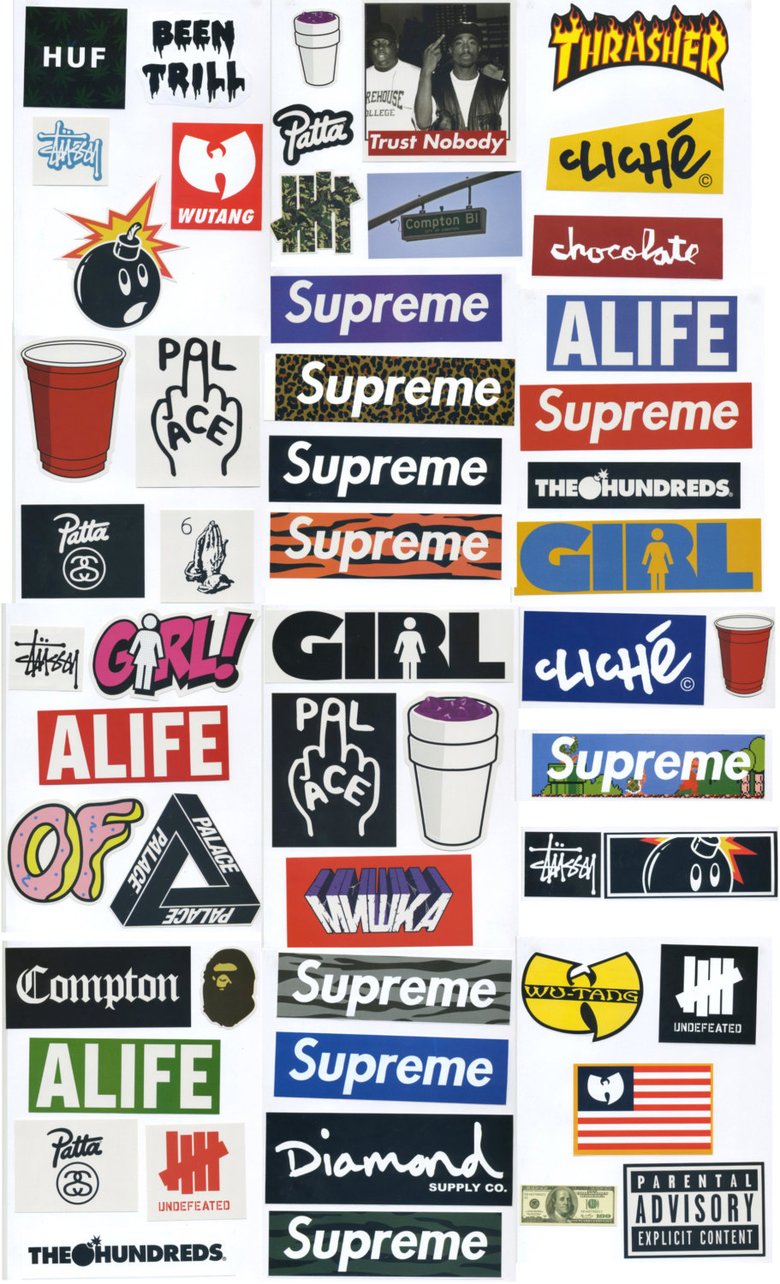 Supreme Sticker Pack 54 Stickers Free Shipping Worldwide Skateboard Vinyl Decal Stickers Supreme Sticker Packs
