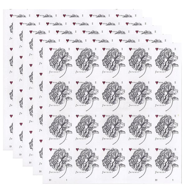 Image of USPS SHEET of 20 VINTAGE ROSE First Class Postage Forever stamps for Wedding Invitations