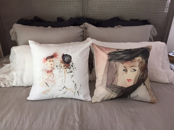 Image of Girls with a hat cushion cover