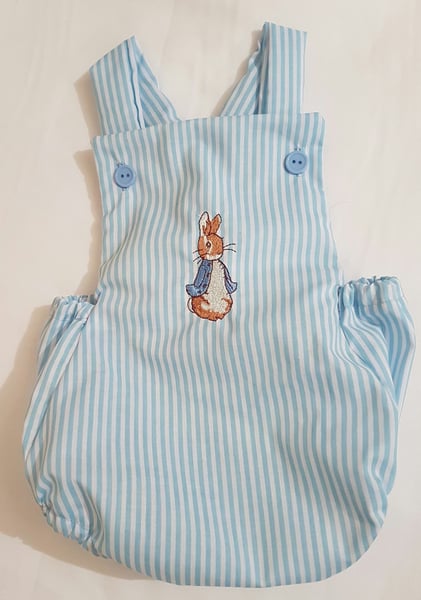 Image of Stripe peter rabbit romper in pink or blue, lemon check