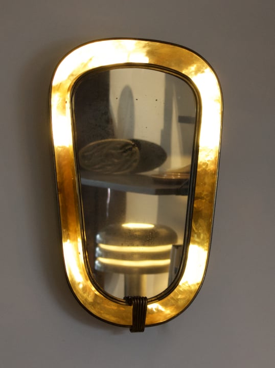 Image of Art Deco Backlit Brass Mirror