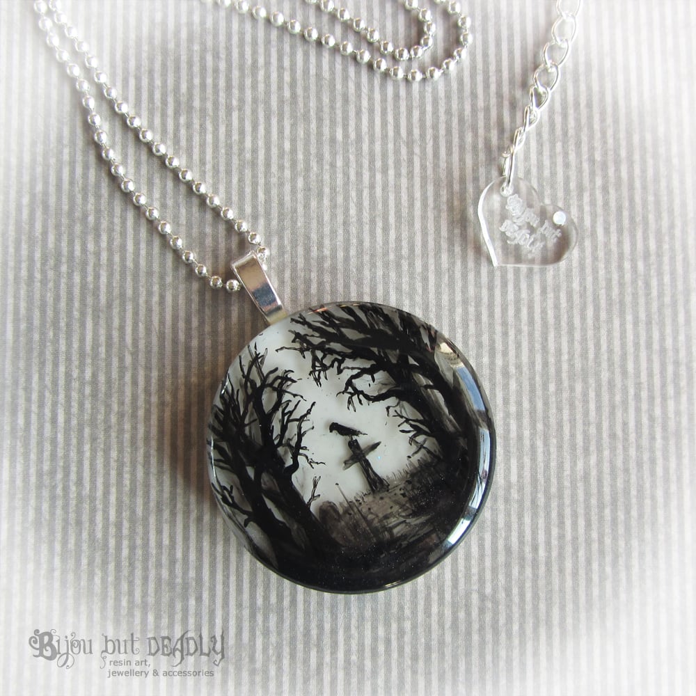 Gloomy Wood Graveyard Round Pendant