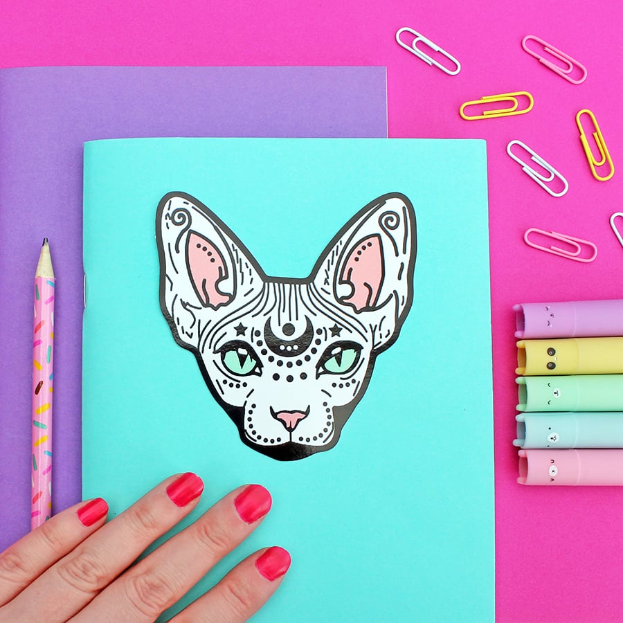 Image of Mystical Sphynx Cat, Die Cut Vinyl Sticker - 10cm - Cat Sticker