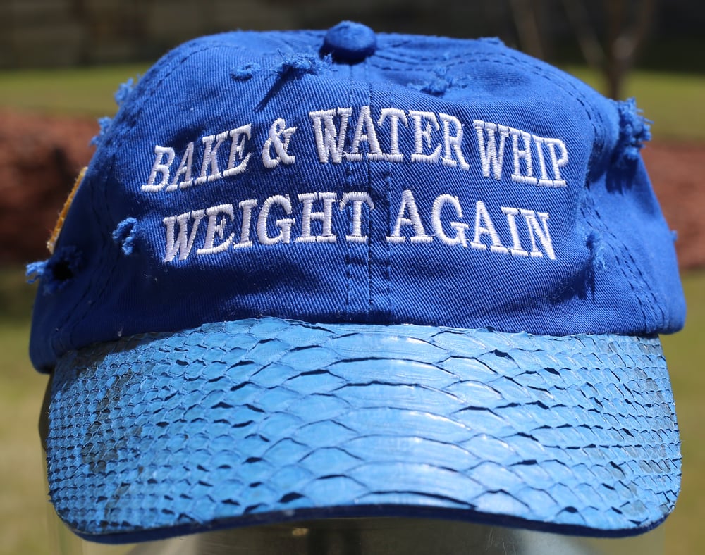 Image of (Limited Edition) Hand Distressed Blue Python Bake & Water Whip Weight Again Hat + CD