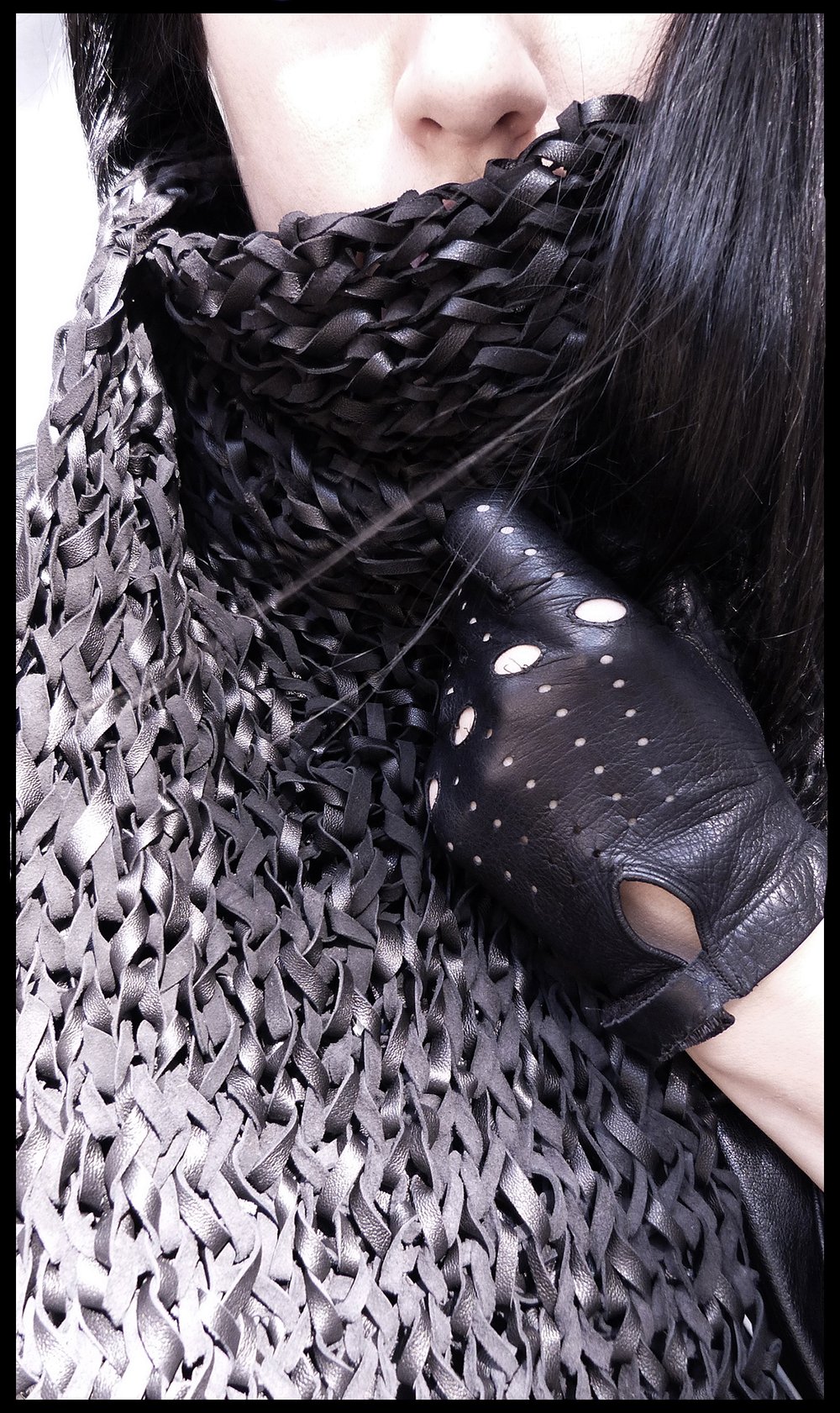 Image of Hand-knit Black Leather Scarf