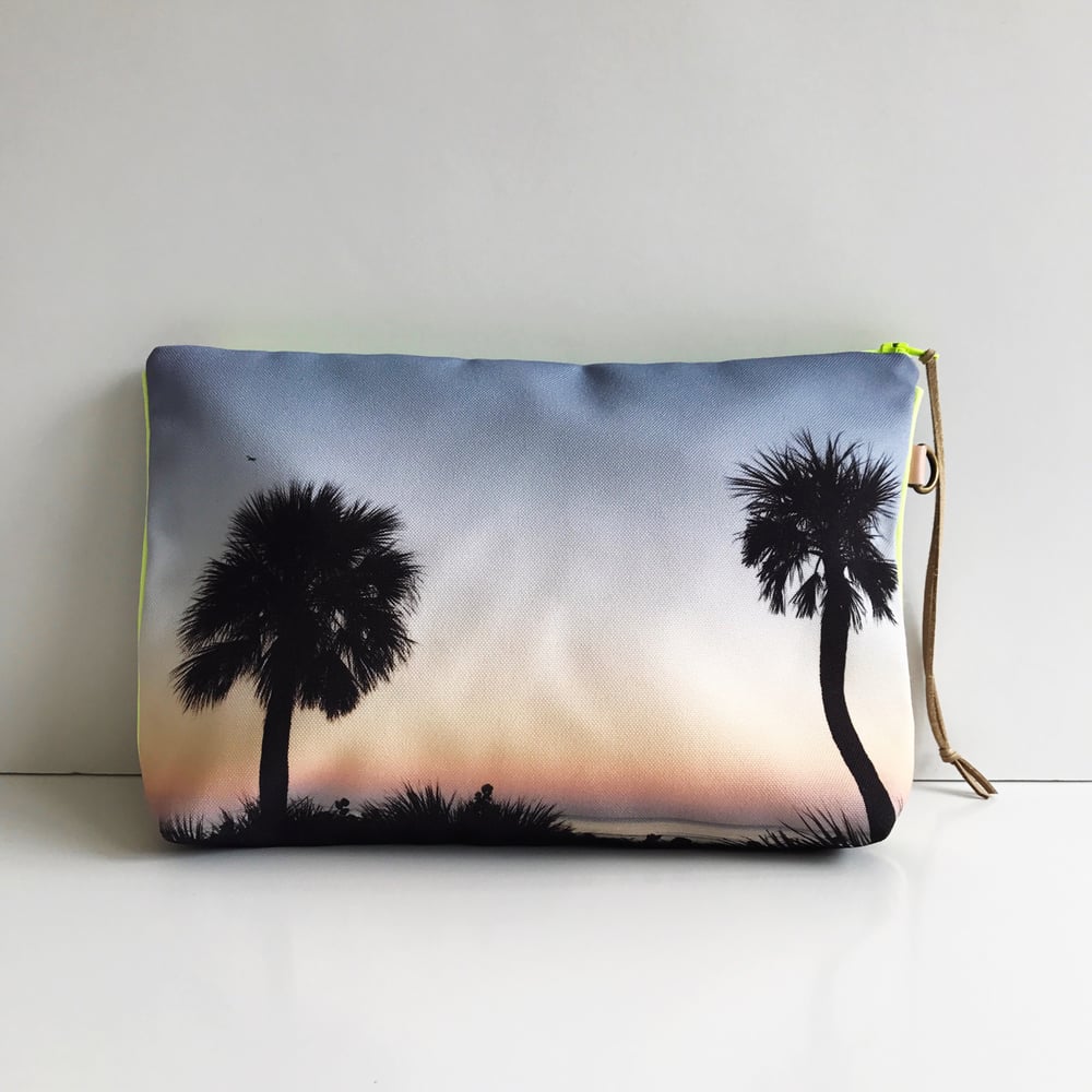 Image of Palm Trees at Sunset, Miami Beach Pouch L