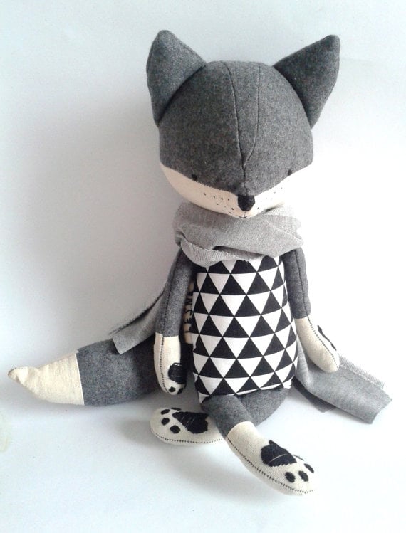 Image of Robin the fox, stuffed fox, stuffed handmade toy, woodland animals
