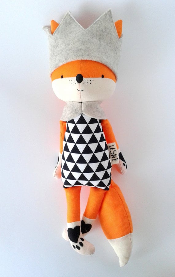 Image of Einar the fox, stuffed handmade fox, eco toy, kids interiors, woodland animals