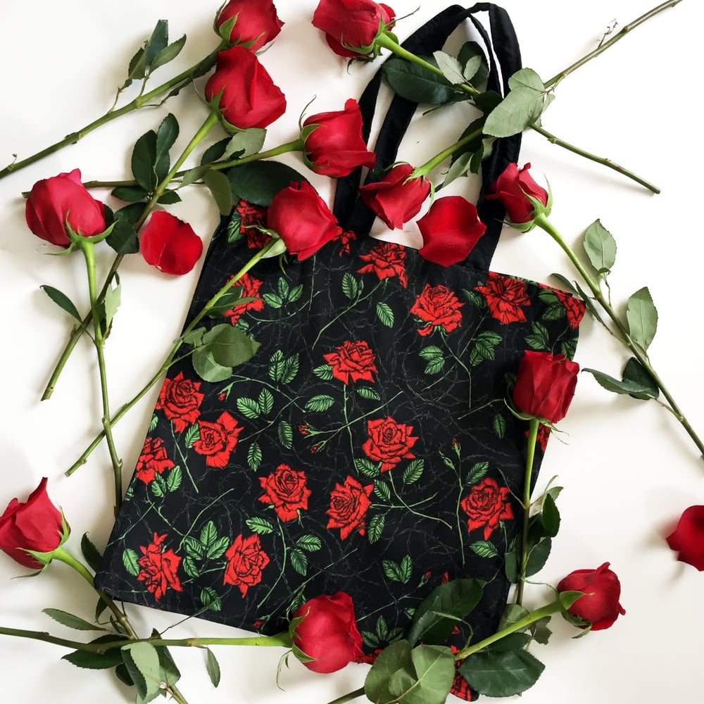 Image of ROSES AND BARBED WIRE TOTE BAG