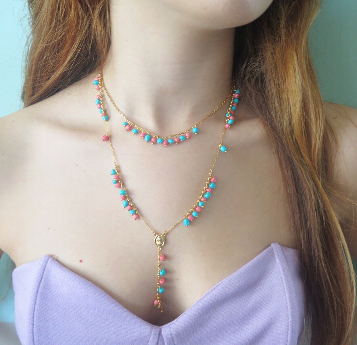 Image of Double Salmon and Turquoise Rosary