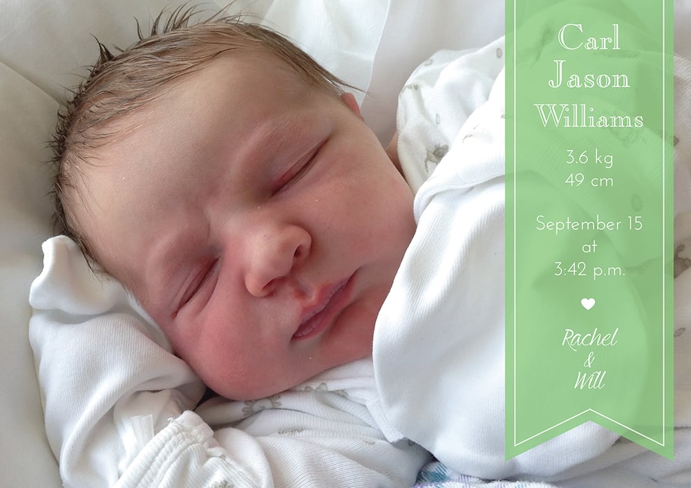 Image of Hong Kong Baby Photo Birth Announcement OR Thank You Card, Green Flag