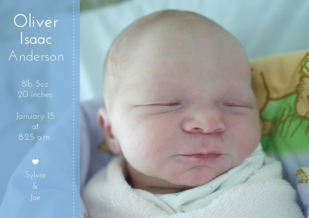 Image of Hong Kong Baby Photo Birth Announcement OR Thank You Card, Simple Blue