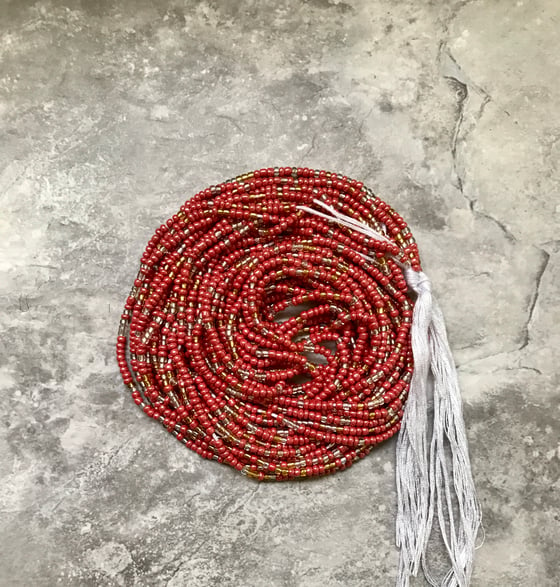 Image of Red, Clear, and Yellow Tie waistbead