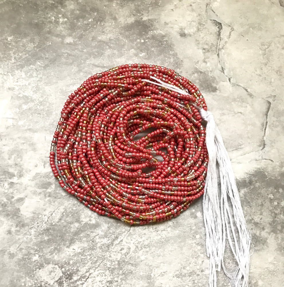 Image of Red, Clear, and Yellow Tie waistbead