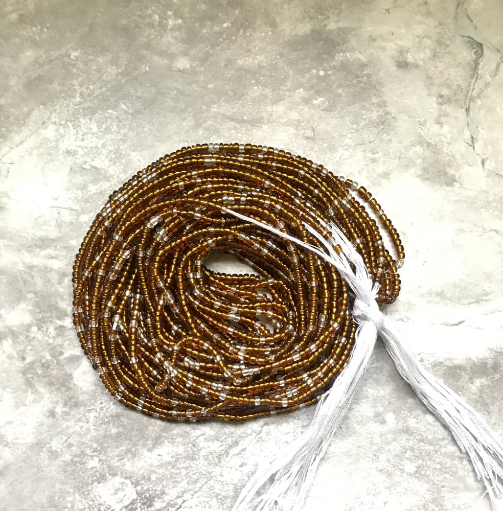 Image of Brown and clear tie waistbead