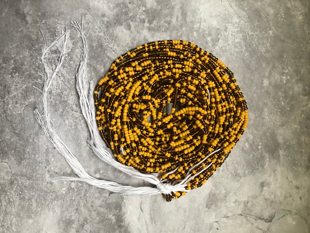 Image of Yellow and Brown tie waistbead