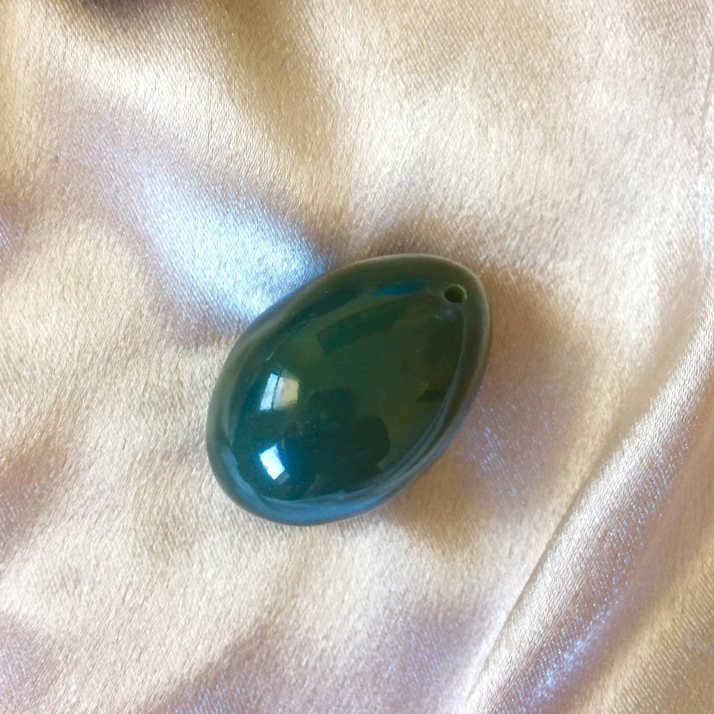 Image of Authentic Dark Nephrite Jade Egg. DRILLED, MEDIUM