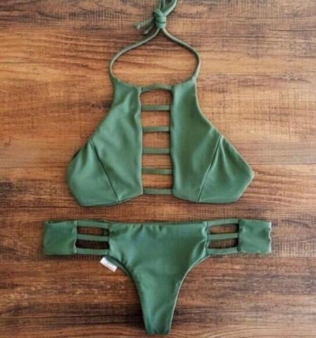 Image of Green two-piece bikinis