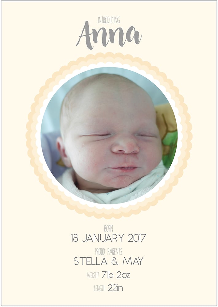 Image of Hong Kong Baby Photo Birth Announcement OR Thank You Card, Yellow Circle