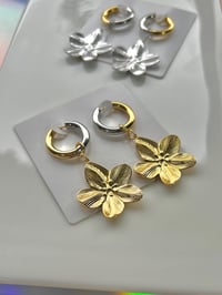 Image 9 of FLOWER HOOP EARRINGS ~ GOLD & SILVER COMBO